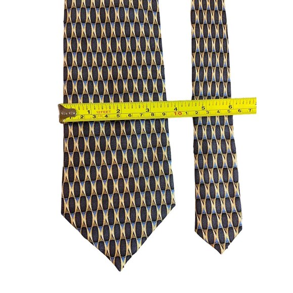 Meeting Street Mens Silk Neck Tie Black Gold Geometric Handmade Work Dad Gift - Picture 3 of 6